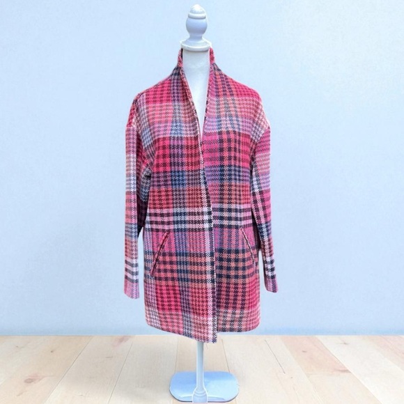 NEW Rachel Zoe Pretty in Plaid Wool Blend Oversized Jacket in Red Size Small - Picture 1 of 8